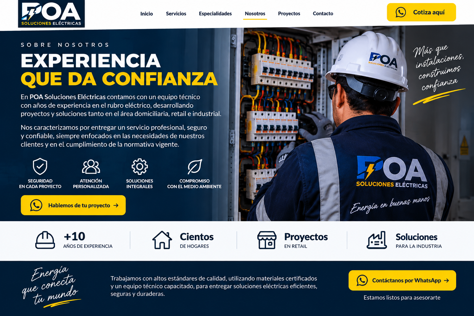 Técnico de POA Soluciones Eléctricas trabajando en un tablero eléctrico